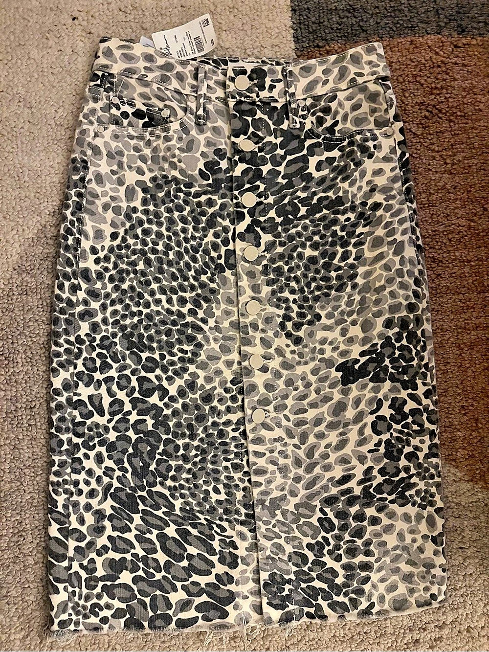 MOTHER High Waisted Button Down Knee Skirt Animal Print Mini Skirt Waist 25 NWT